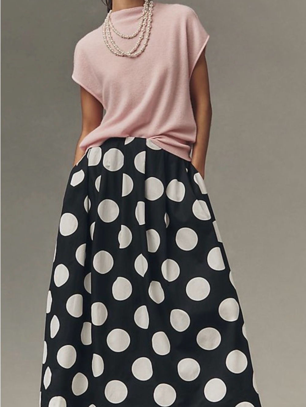 Maeve Black & White Polka Dot Midi Skirt size medium. Pockets!